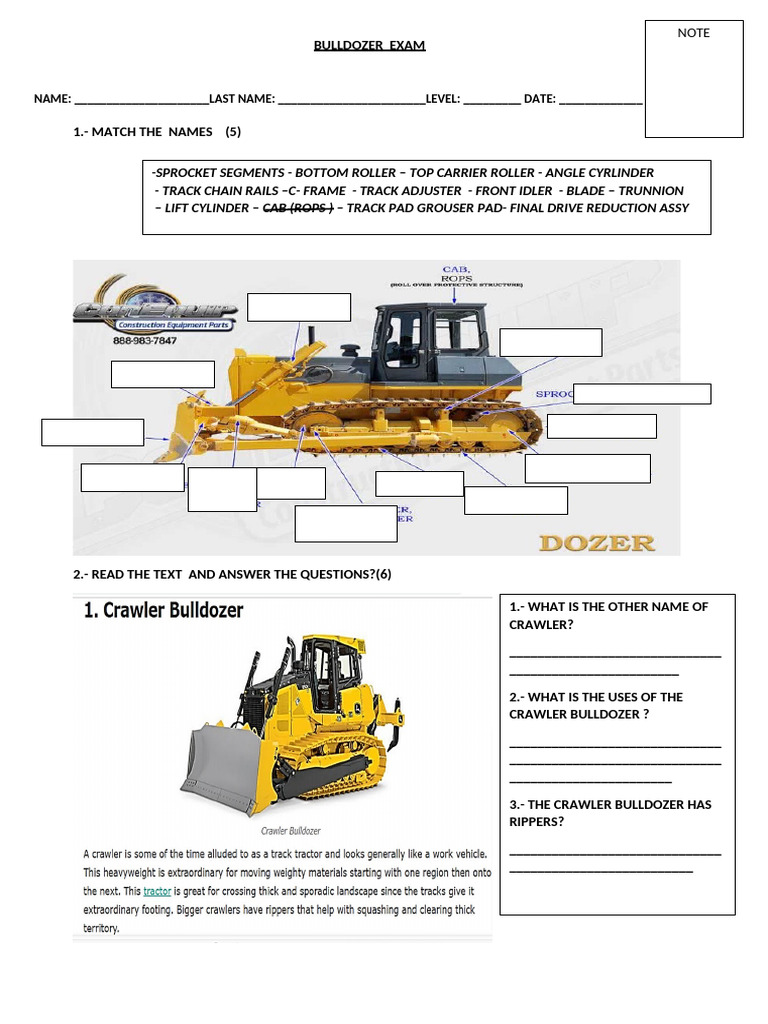 Bulldozer Vocabulary and Exam Guide | PDF
