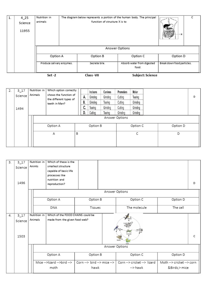 Set - 2 Science Class VII | PDF | Foods | Nutrition