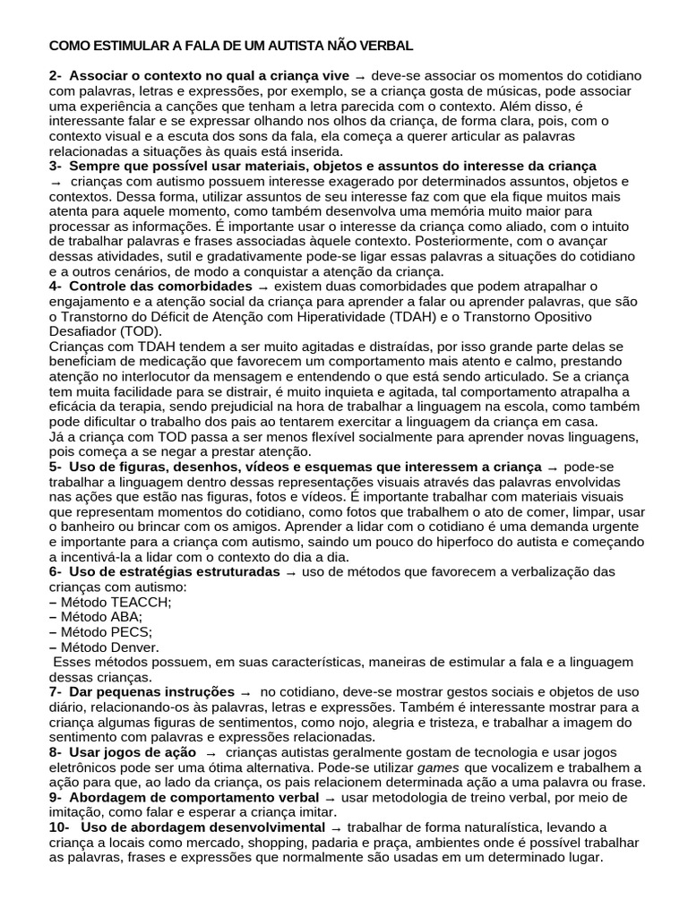 Estímulos para Fala em Autistas Não Verbais | PDF | Aprendizado ...