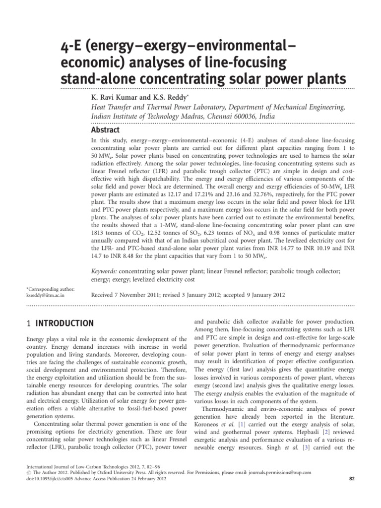 4-E Analysis of Concentrating Solar Power | PDF | Exergy | Power Station
