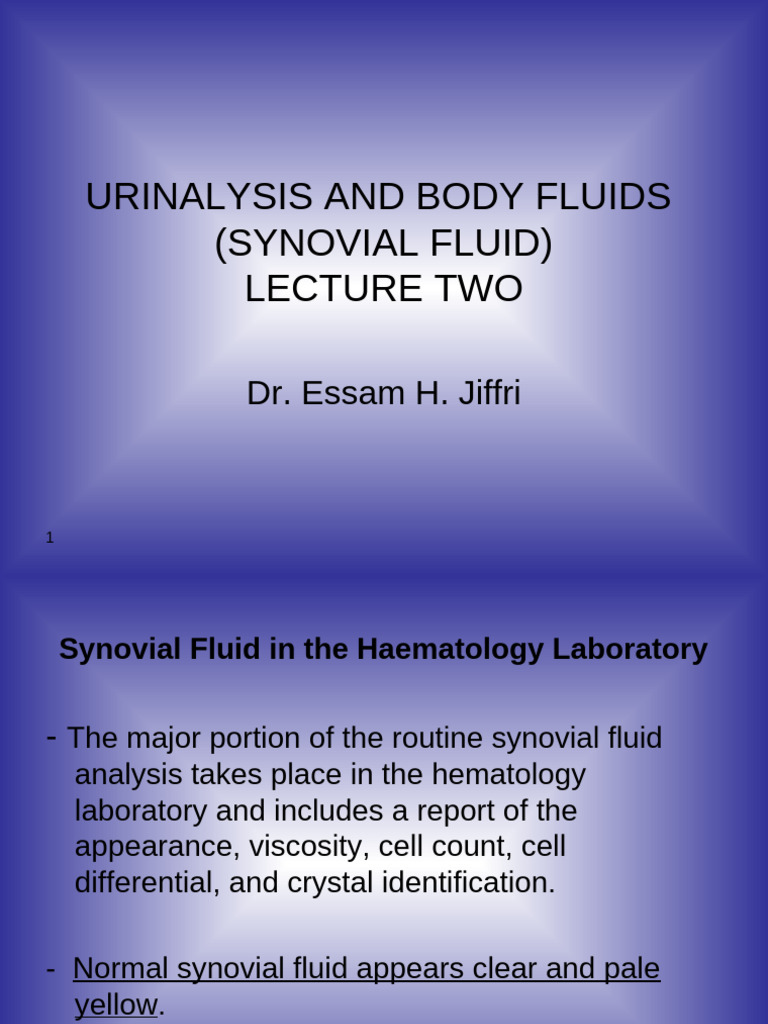 Synovial Fluid Analysis in Hematology | PDF | White Blood Cell ...
