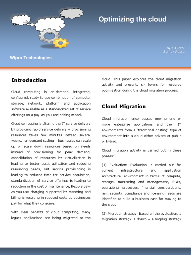 Wipro Cloud Migration Optimization Guide | PDF | Provisioning | Cloud ...