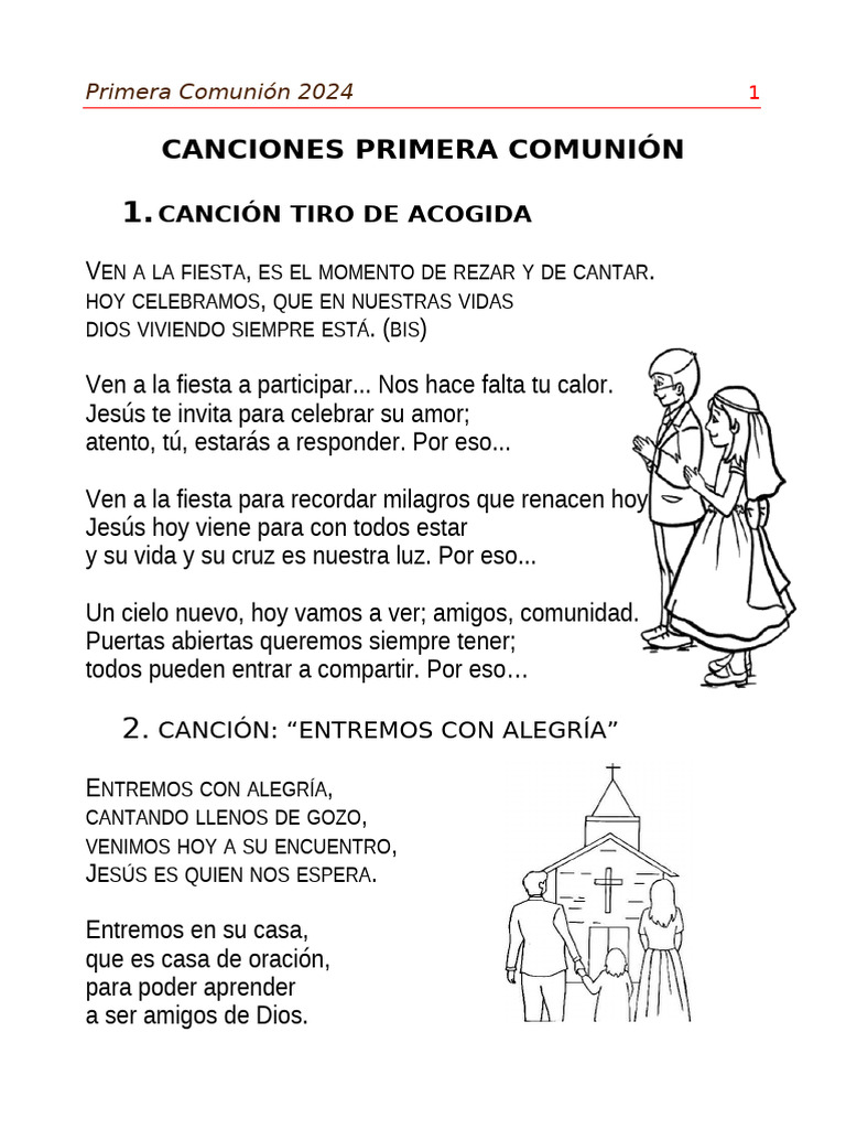 Oraciones y canciones para Primera Comunión | PDF | eucaristía | Amor
