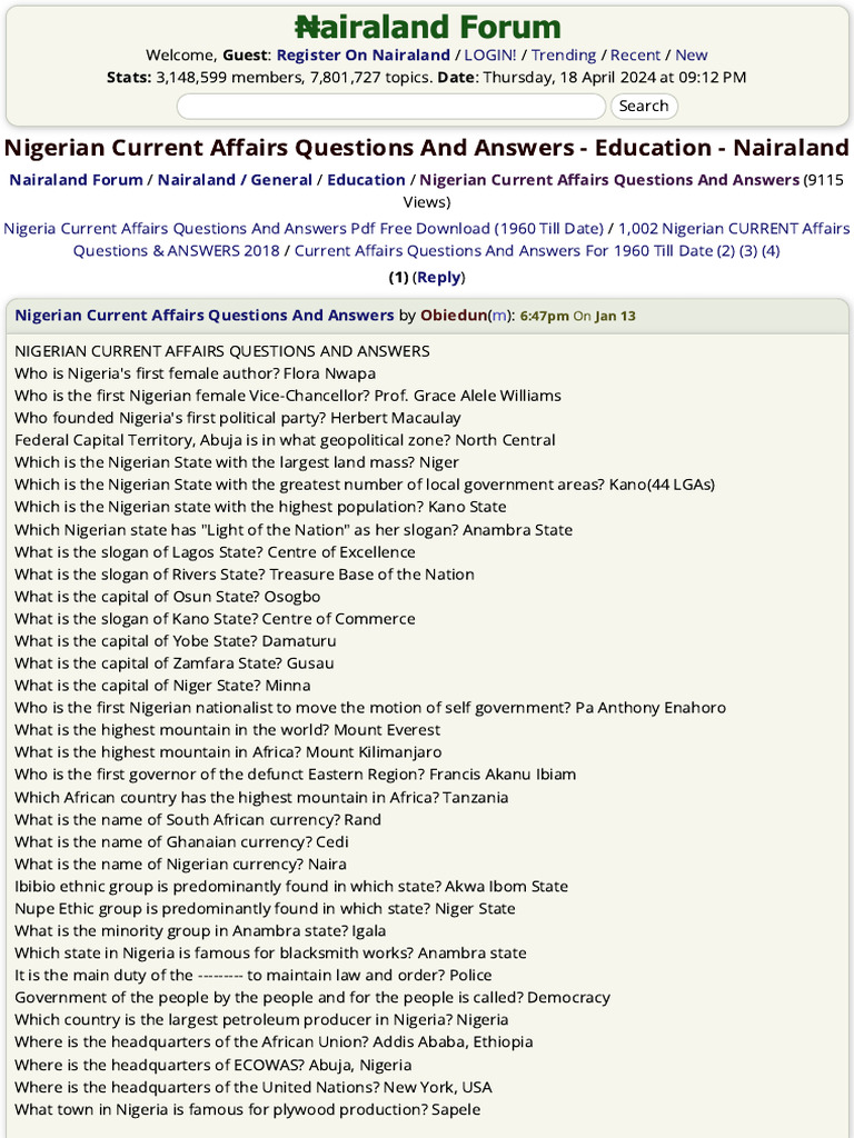 100 CURRENT AFFAIRS QUESTIONS AND ANSWERS IN NIGERIA PDF DOWNLOAD 2020 visual data 5