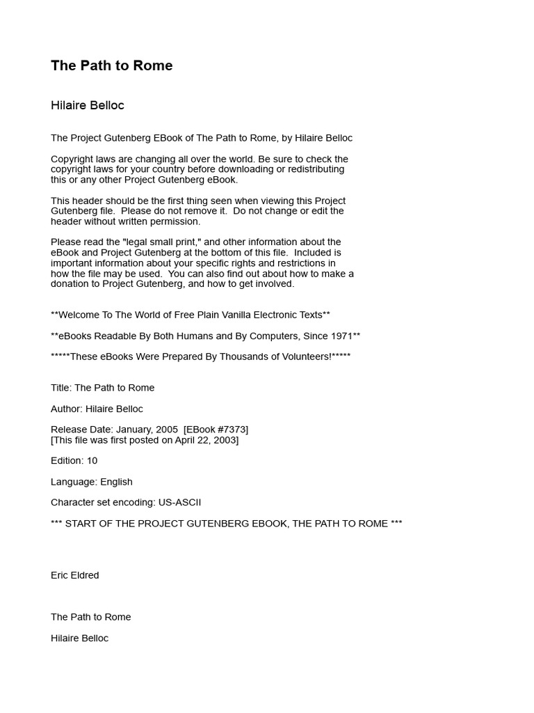 Hilaire Belloc - The Path to Rome | PDF | Project Gutenberg