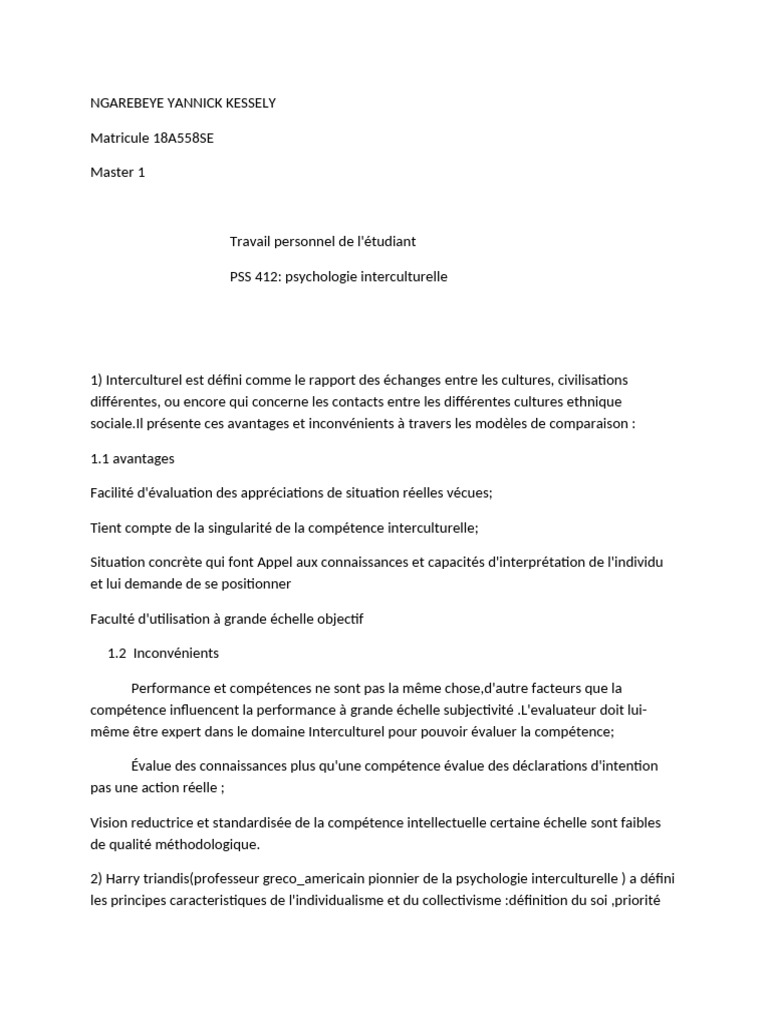 Interculturel et Collectivisme en Psychologie | PDF | Sciences ...