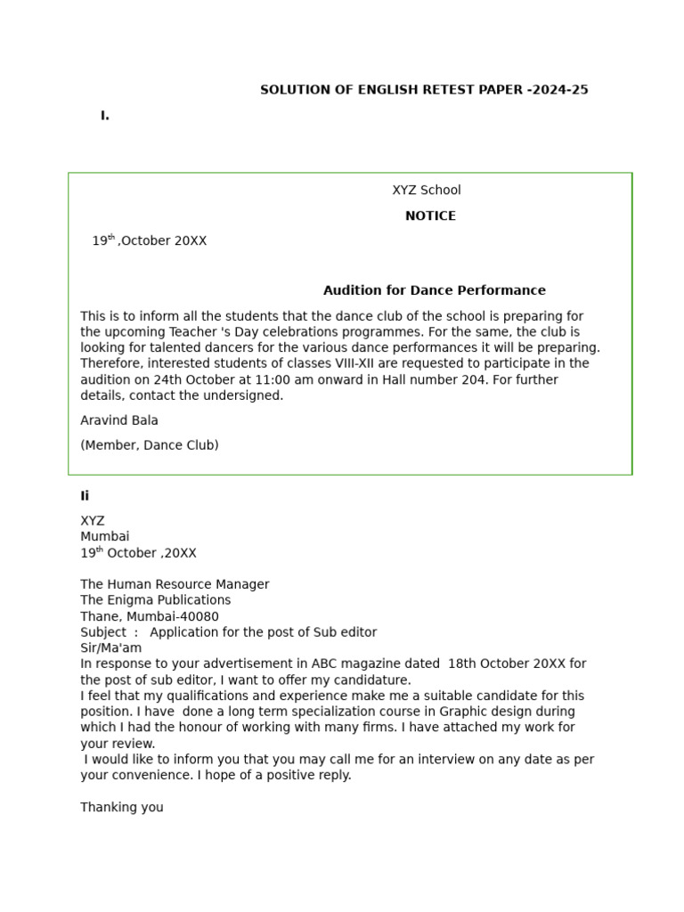 Solution of English Retest Paper | PDF