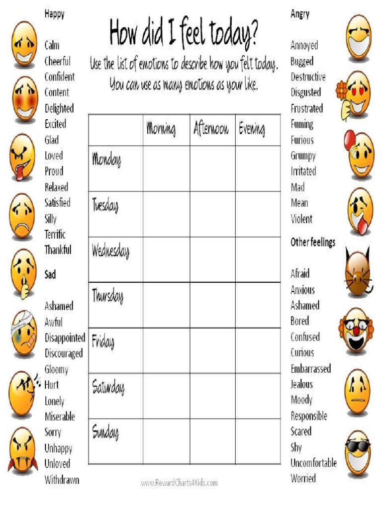 Activity About Emotions Frist And Second Grade Pdf