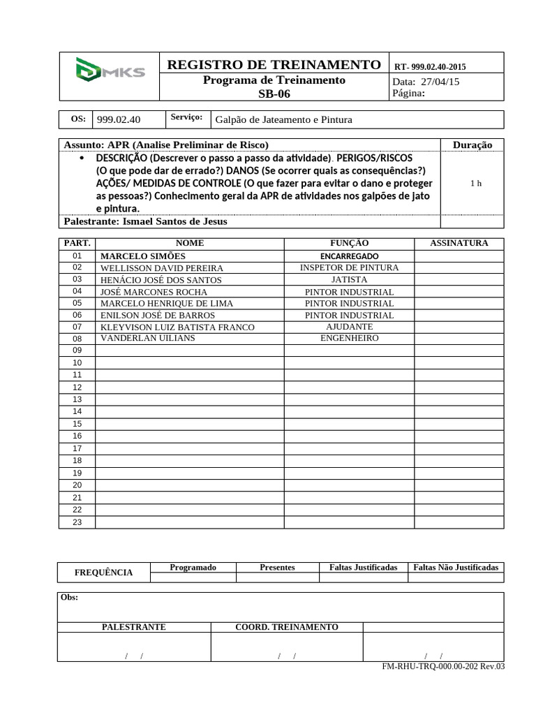 FM-RHU-TRQ-000.00-202Rev.03 Reg Trein - 01.02 - 2 | PDF