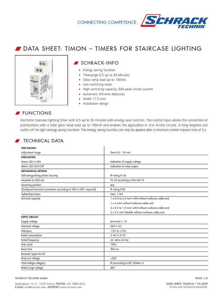 Staircase Lighting Timer Data Sheet | PDF | Alternating Current | Switch
