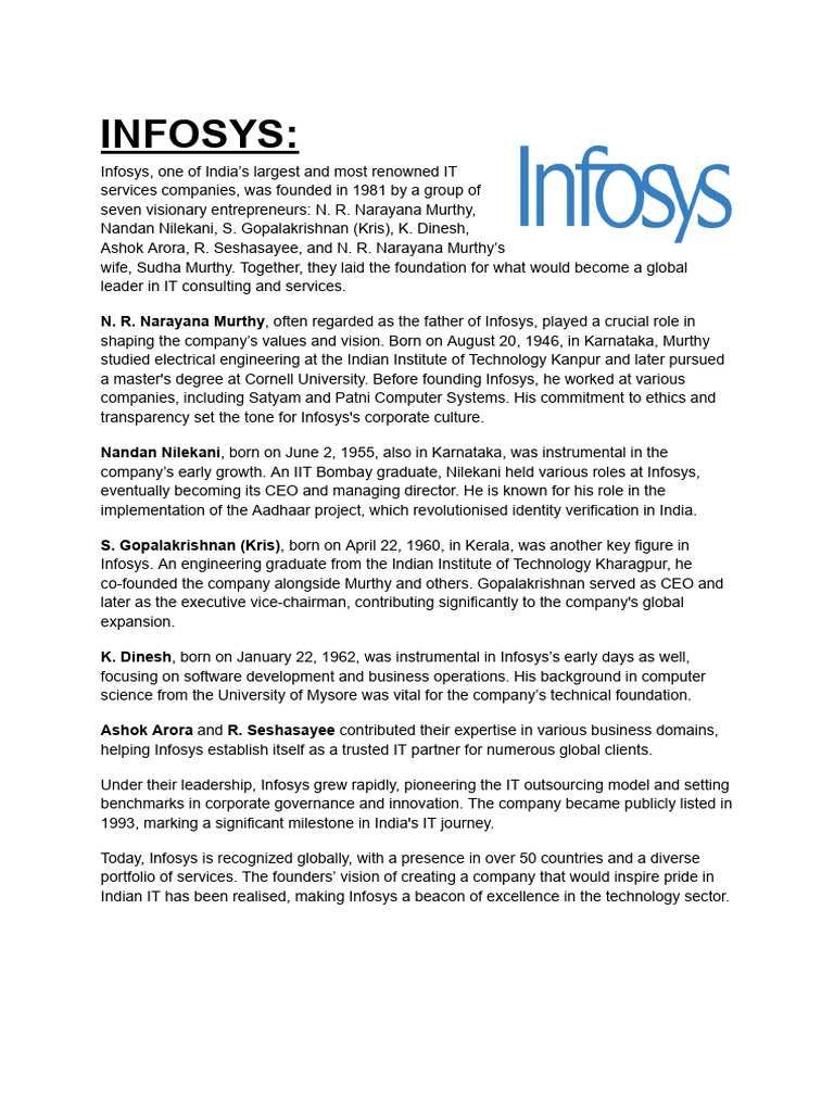 Infosys Founders: Visionaries of IT | PDF