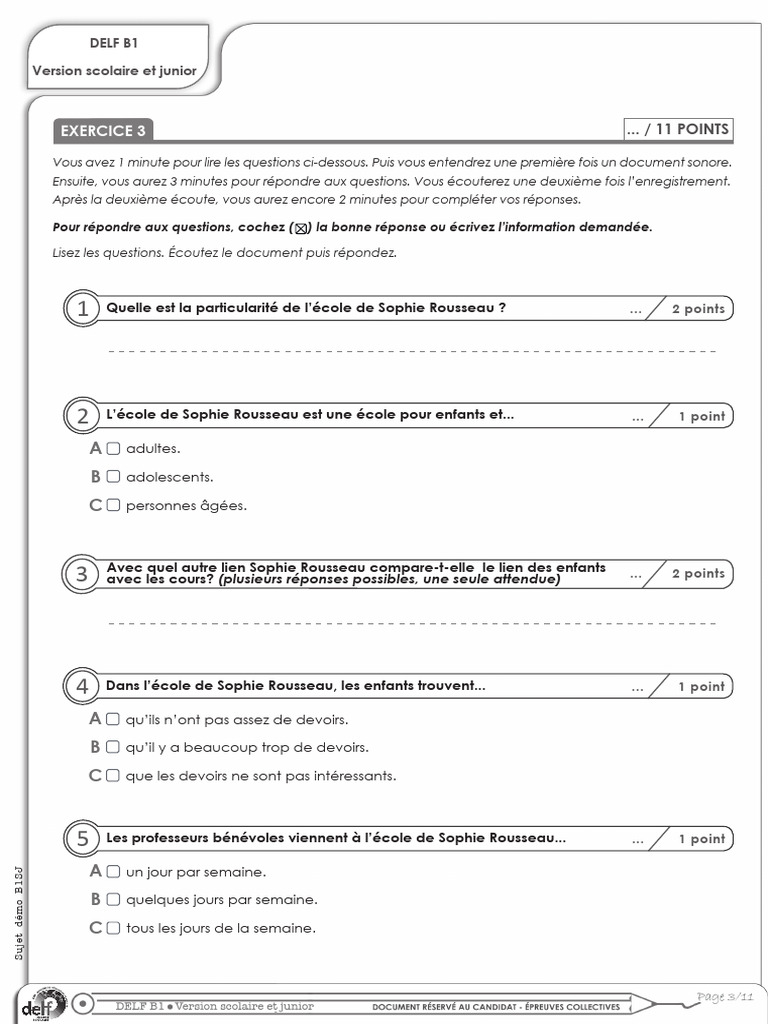Exemples DELF B1 Scolaire et Junior | PDF