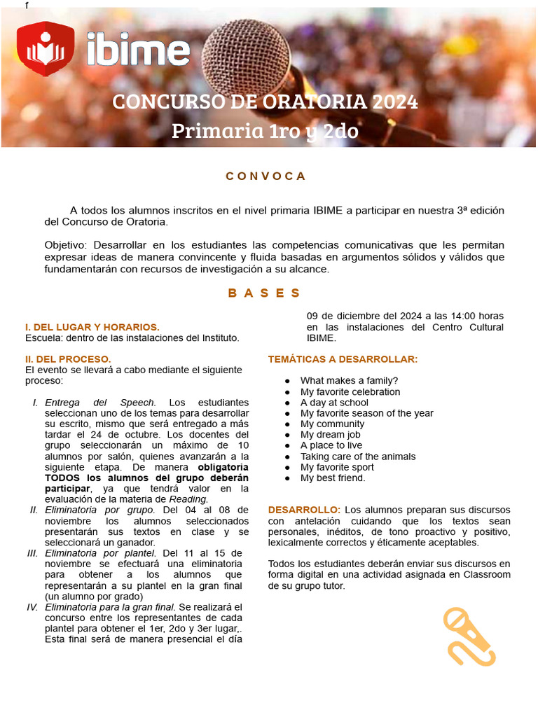 2024 - Concurso de Oratoria - 1ro & 2do | PDF