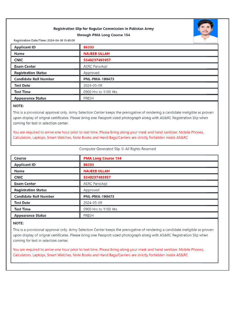 Registation Slip | PDF