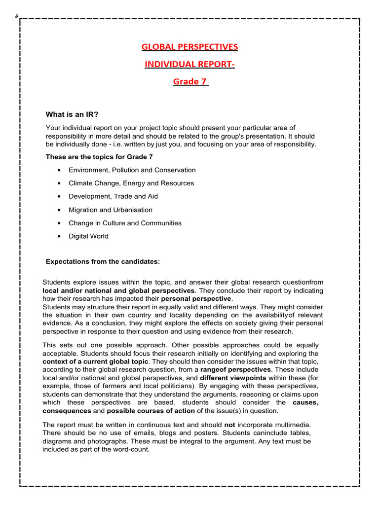 Grade 7 Global Perspectives Report Guide | PDF | Citation | Cognition