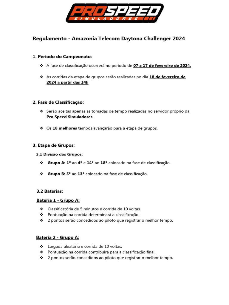 Regulamento do Amazonia Telecom Challenger 2024 | PDF | Corridas de ...