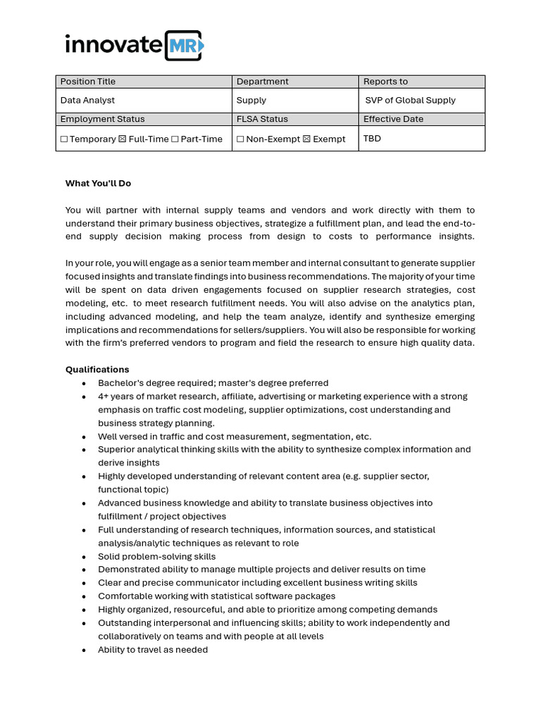 Supply Chain Data Analyst Role Overview | PDF | Data Analysis | Analytics