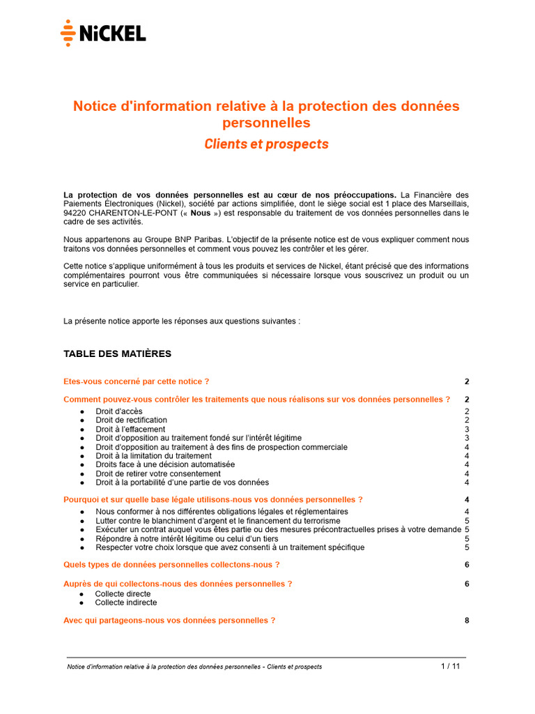 Protection des données personnelles chez Nickel | PDF | Banques | Vie ...