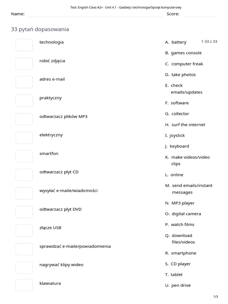 english class a2  unit 4 test 4a