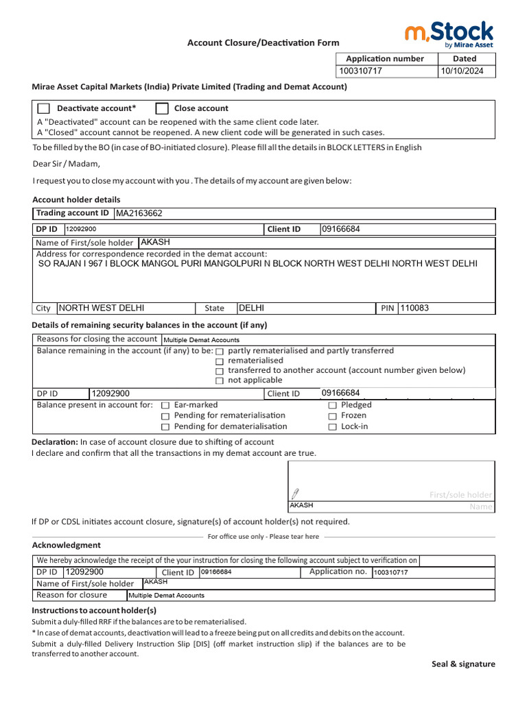 Mirae Asset Account Closure Instructions | PDF | Financial Services ...