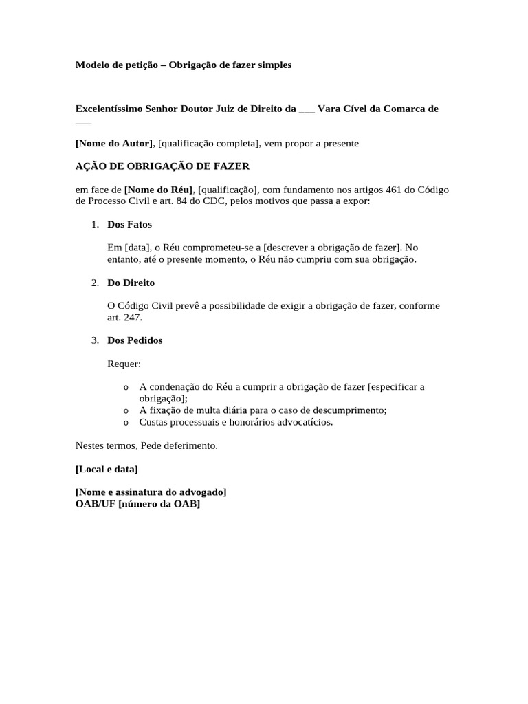 Modelo de Petição - Obrigação de Fazer | PDF