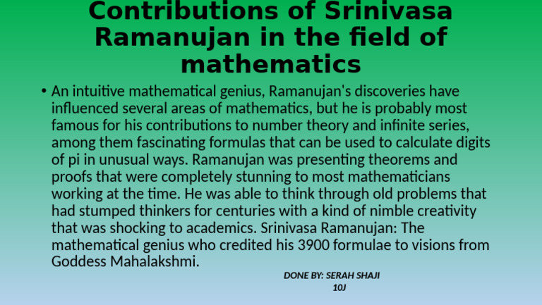 contribution of ramanujan in mathematics