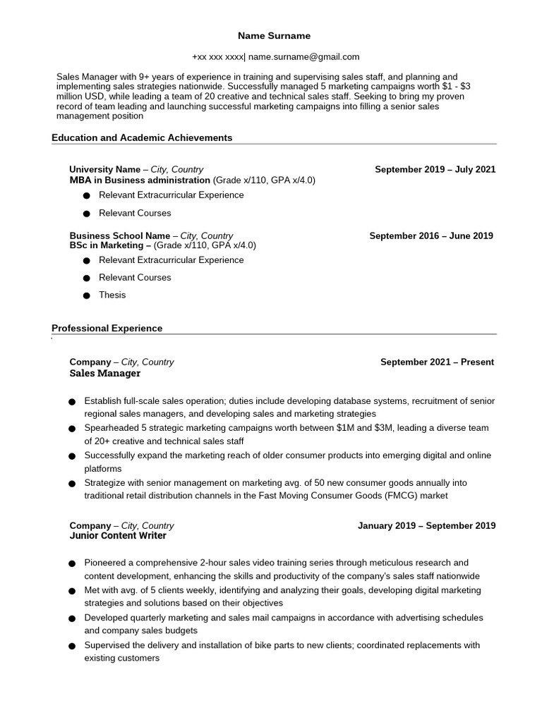 Experienced Sales Manager Resume | PDF | Marketing | Sales