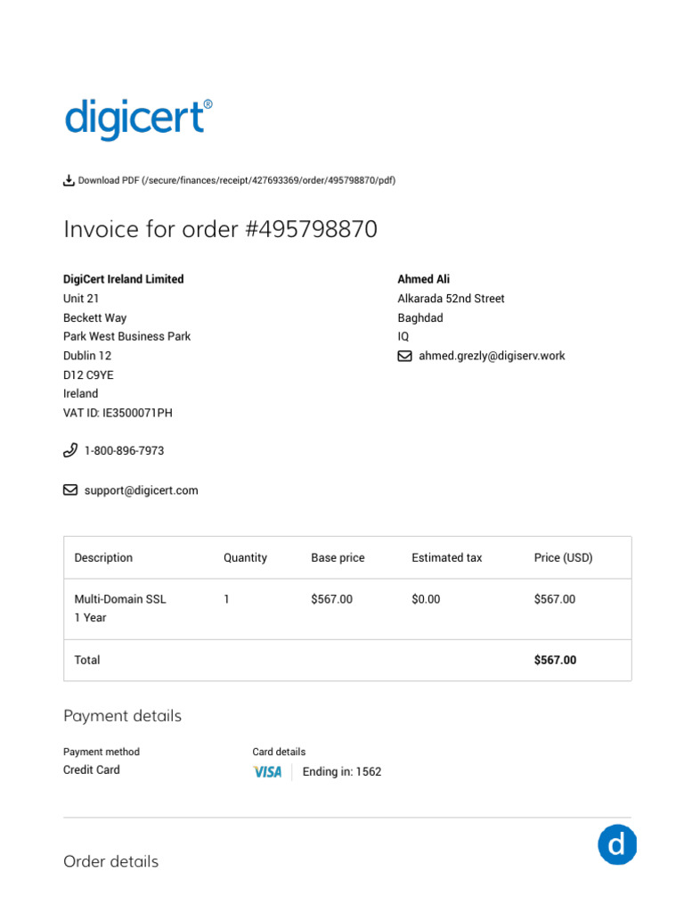 Invoice for Multi-Domain SSL Order | PDF