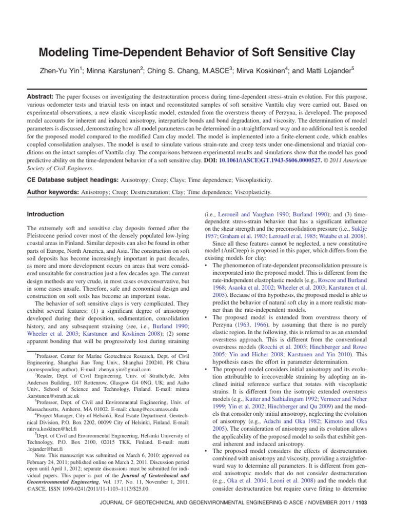 Modeling Time-Dependent Behavior of Soft Sensitive Clay | PDF | Applied ...