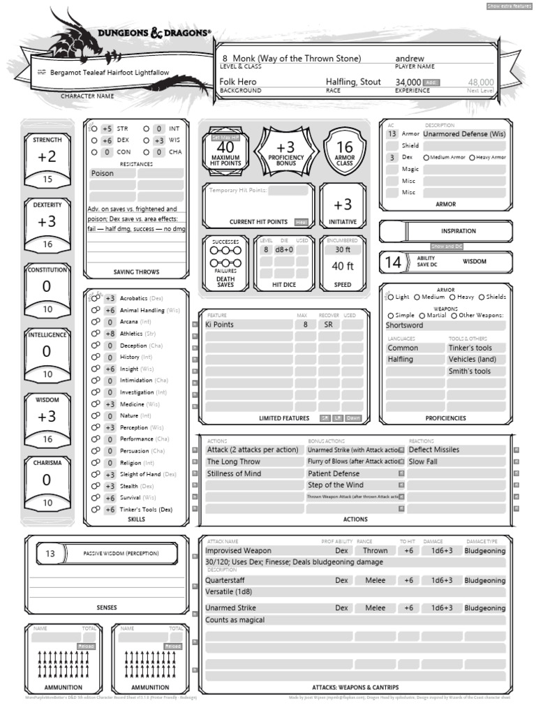 AKAmonk8plan Character Record Sheet (v13.1.0) (Printer Friendly ...
