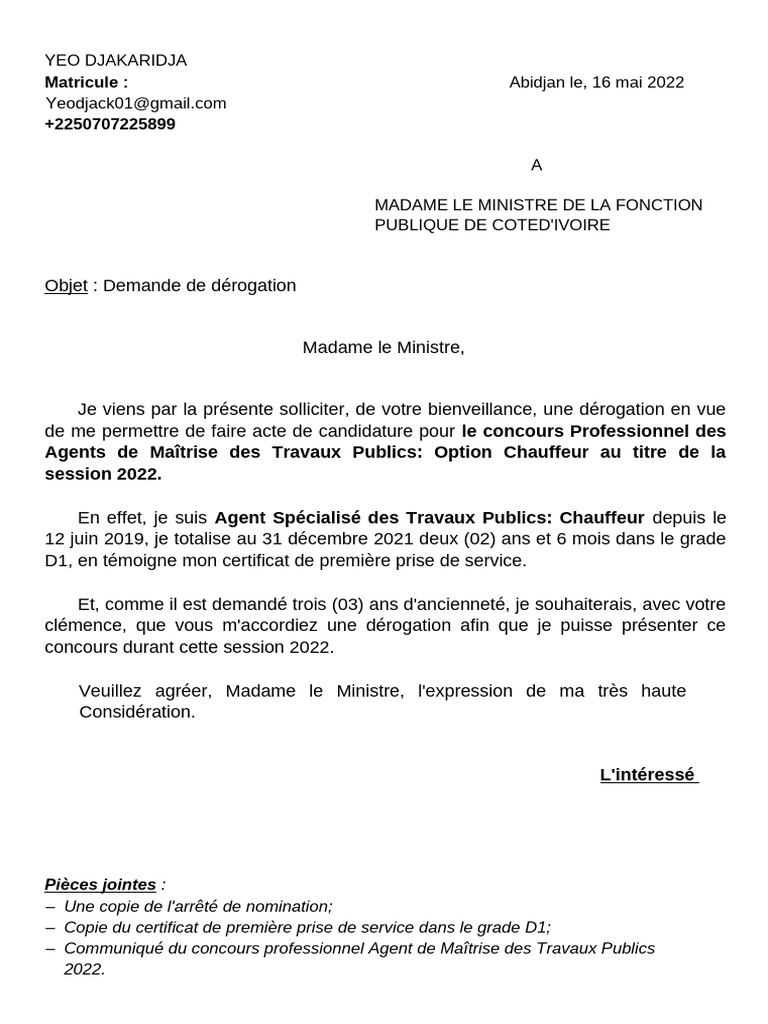 Demande de dérogation pour concours 2022 | PDF