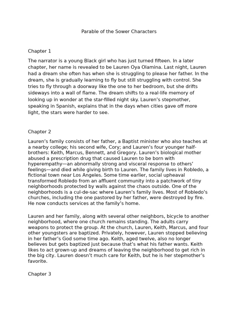 Parable Of The Sower Summary Pdf