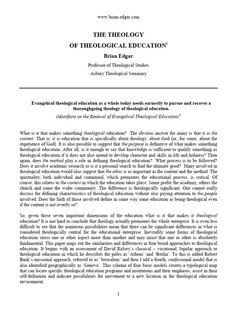 Theology in Theological Education | PDF | Theology | Science