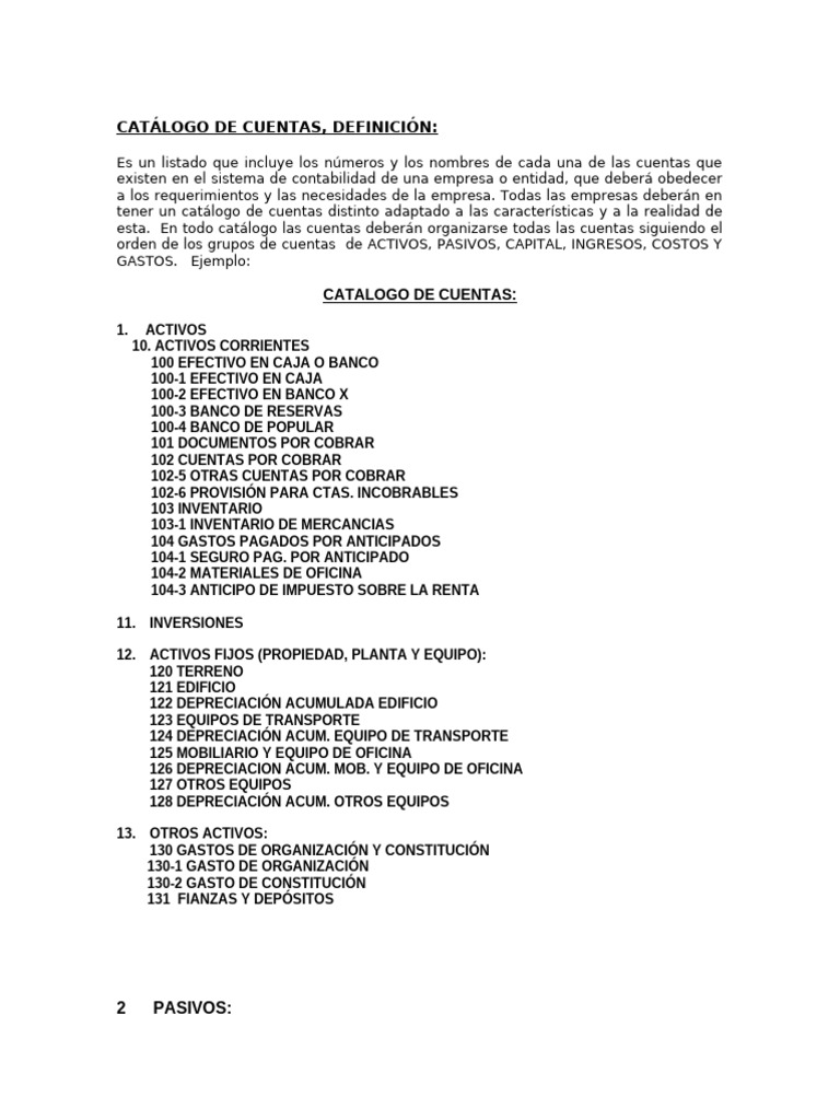 Catálogo de Cuentas Contables Esenciales | PDF | Hoja de balance ...