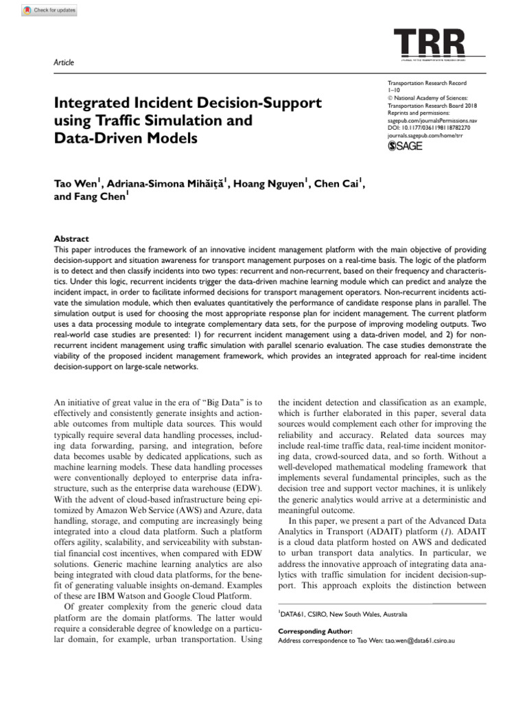 Integrated Traffic Incident Decision Support | PDF | Cloud Computing ...