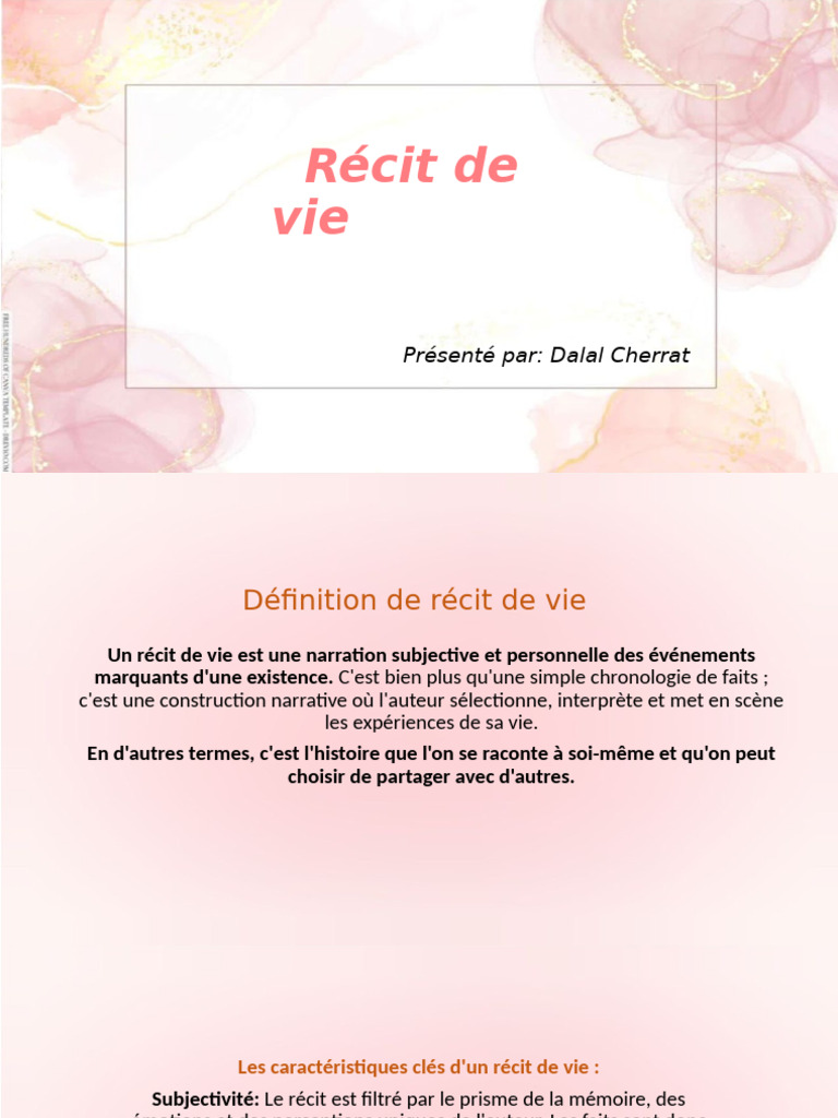 Définition et caractéristiques du récit de vie | PDF | Mémoires ...