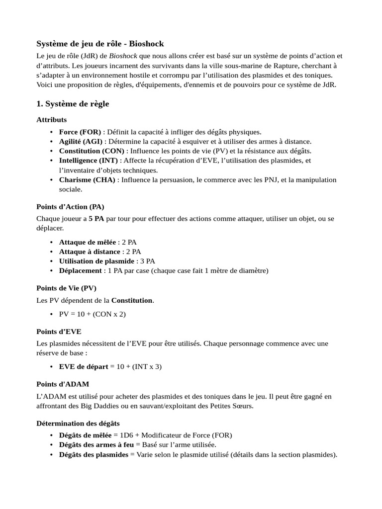 JdR Bioshock : Système et Plasmides | PDF