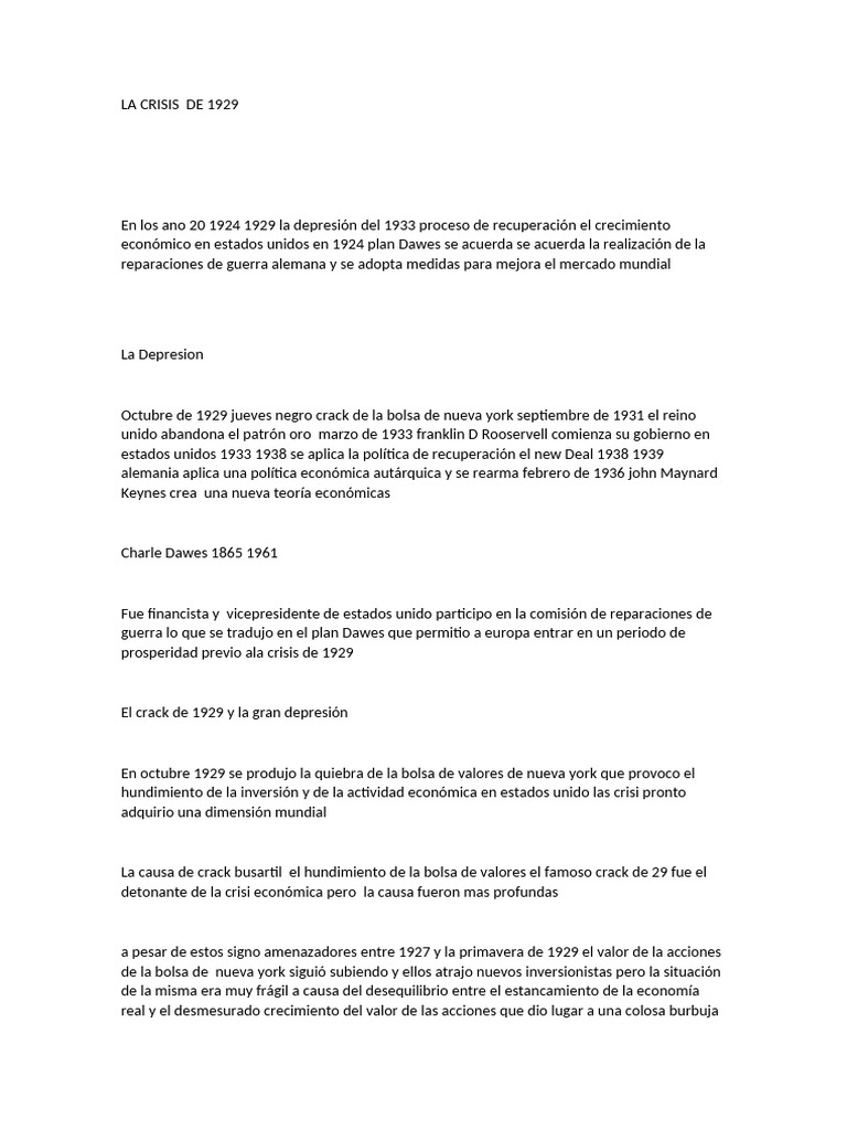 La Crisis de 1929 | PDF | Gran depresion | Accidente de Wall Street de 1929