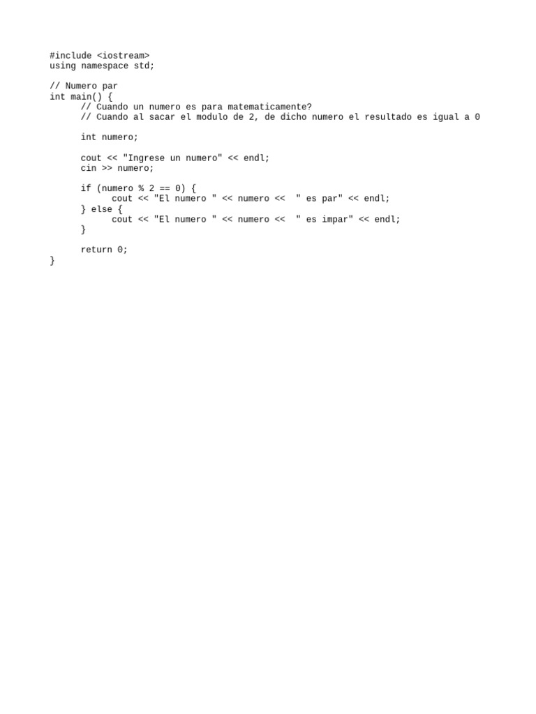 Verificación de Números Pares en C++ | PDF | Métodos y materiales de ...