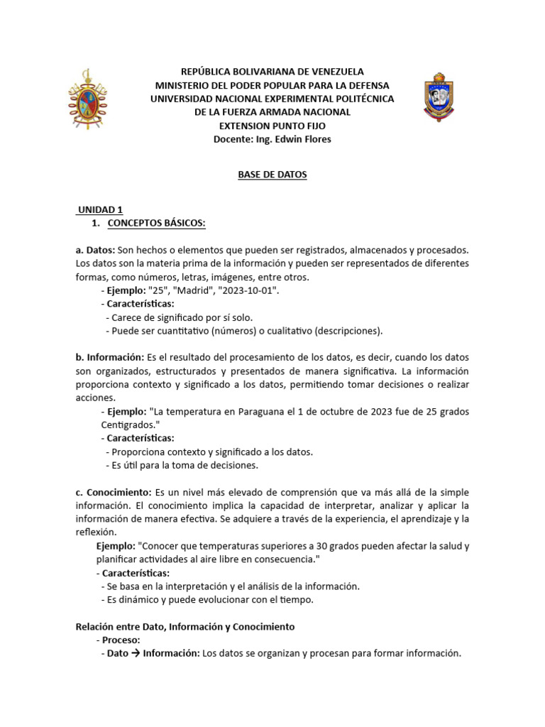 UNIDAD 1 Base de Datos | PDF | Mi sql | Bases de datos