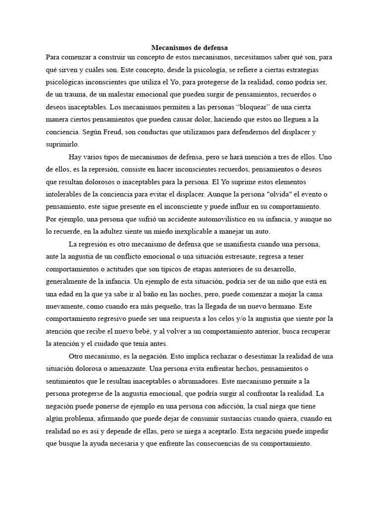 Mecanismos de defensa en psicología | PDF | Comportamiento | Las emociones