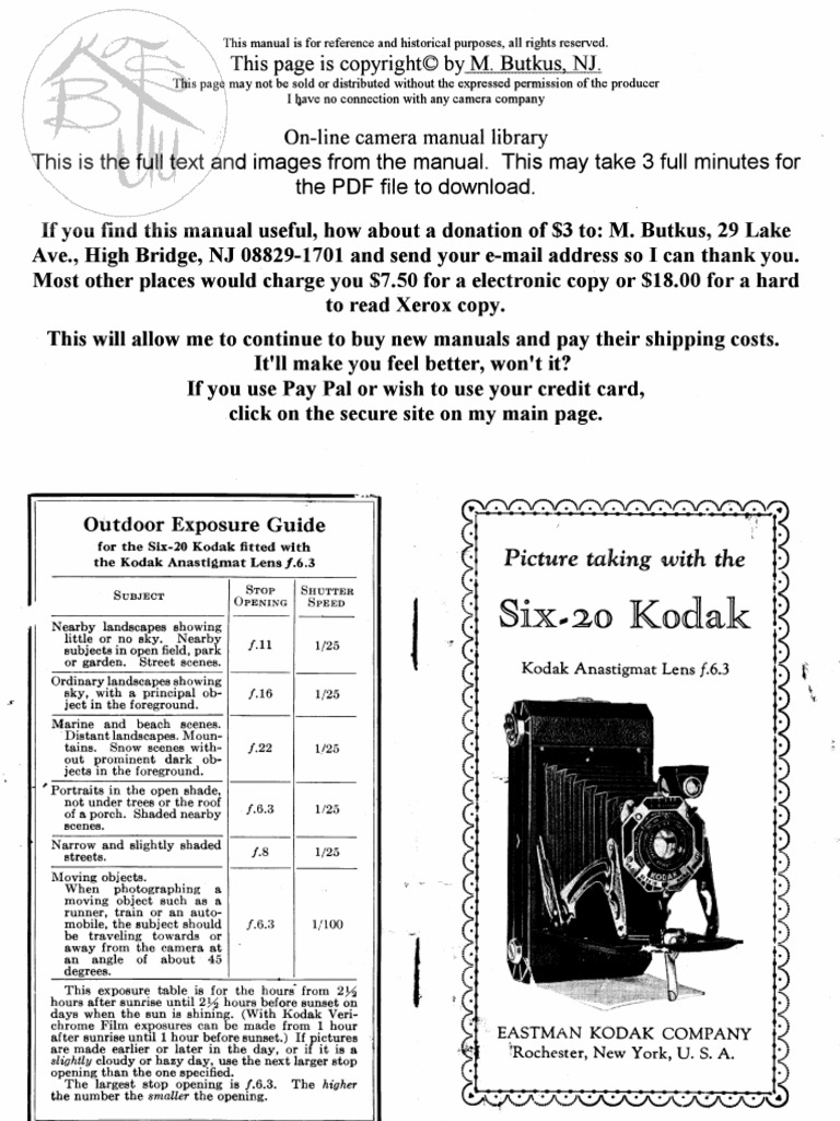 Kodak Six-20 Users Manual | PDF