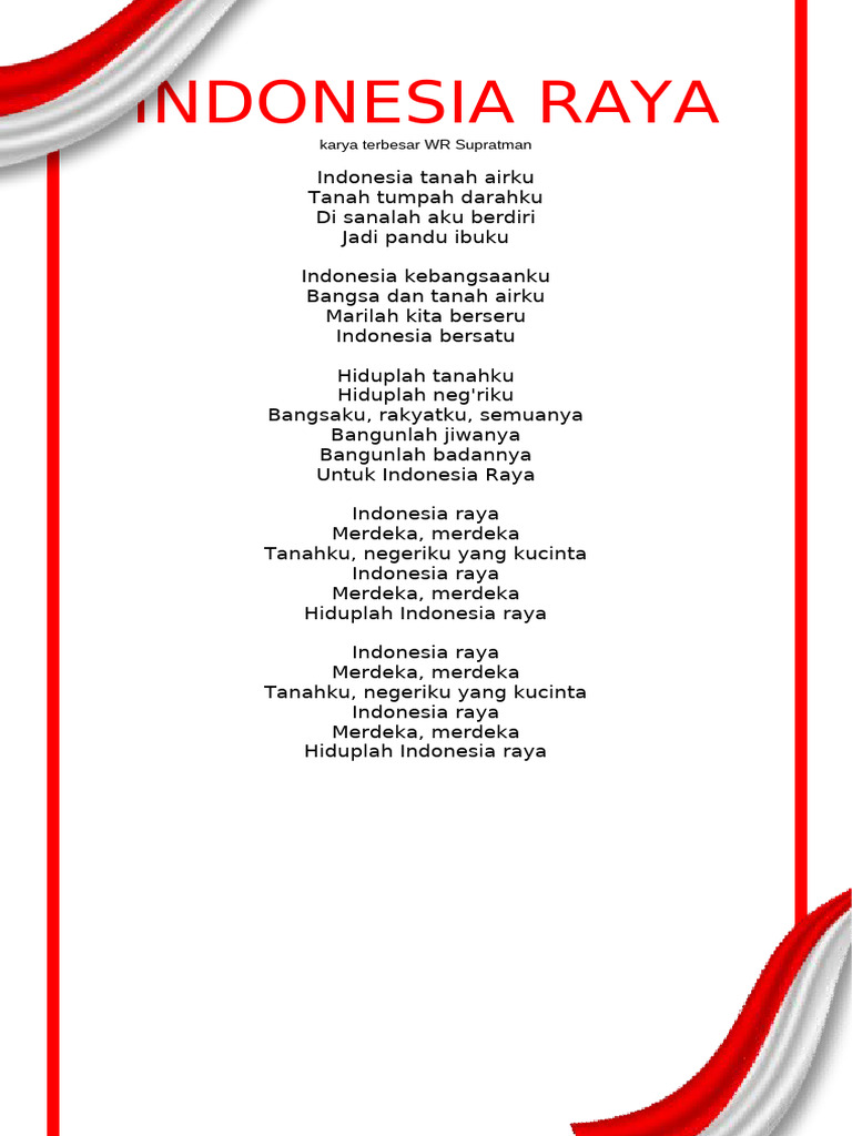 Lirik Lagu Kebangsaan Indonesia Raya | PDF | Seni | Agama & Spiritualitas