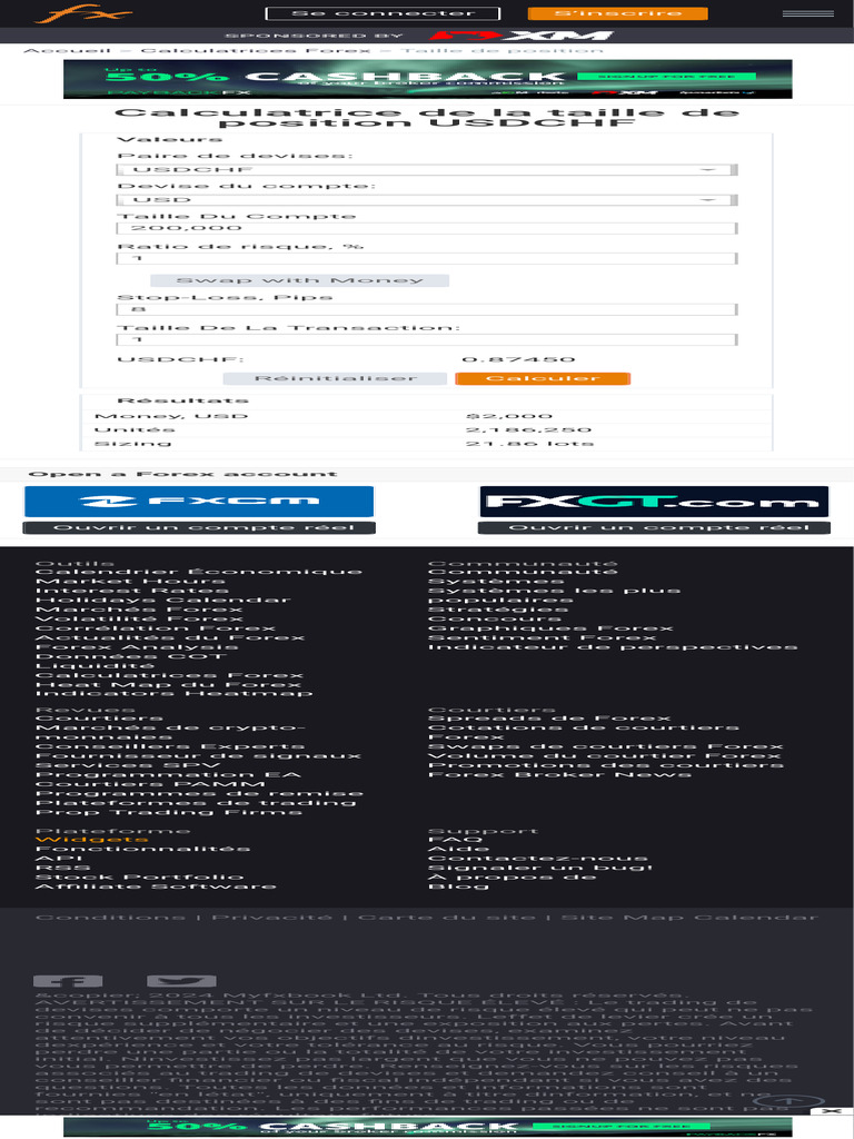 Calculatrice de La Taille de Position USDCHF My | PDF | Forex | Opérateur  de marché