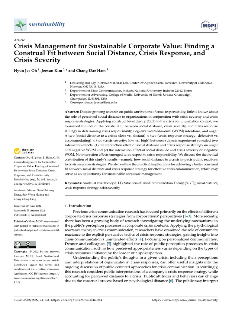 Crisis Management For Sustainable Corporate Value Pdf Emotions