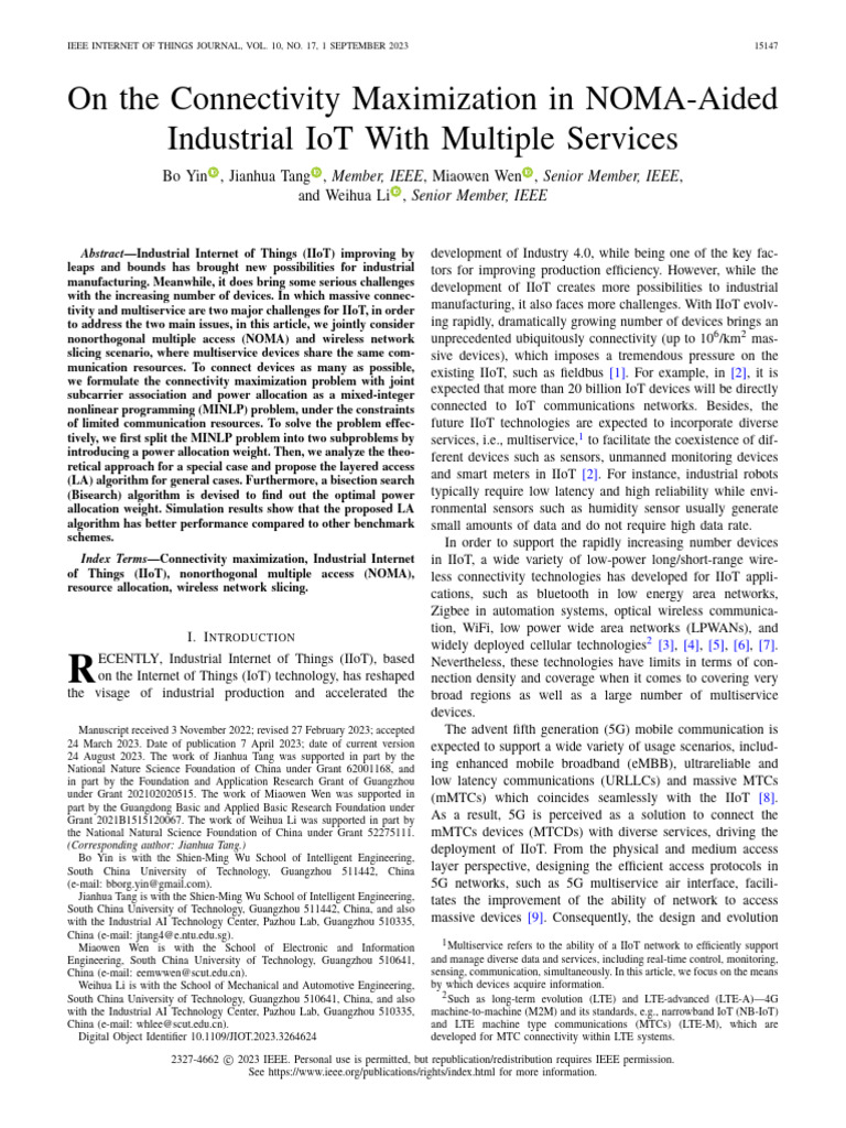 Maximizing Connectivity in NOMA IIoT | PDF | Computer Network ...