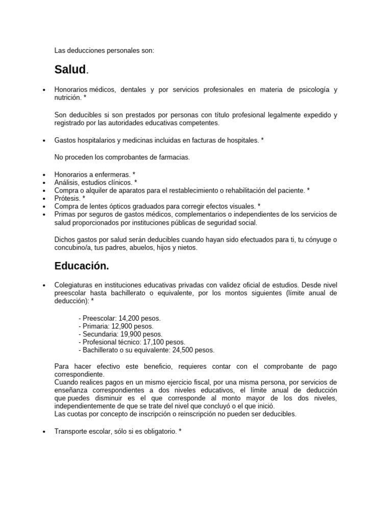 Deducciones Personales en Impuestos 2023 | PDF | Impuestos | Crédito