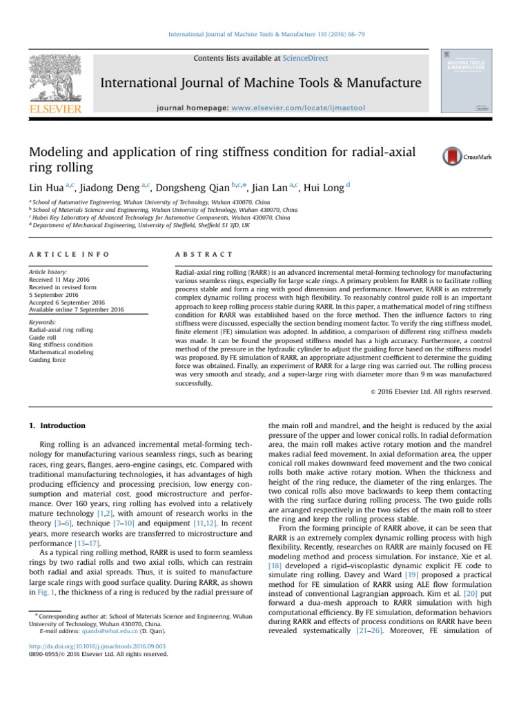 Modeling and application of ring stiffness condition for radial-axial ...