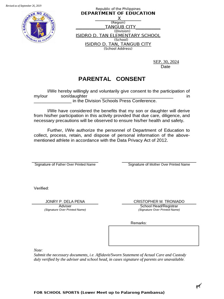 Parental Consent for School Press Conference | PDF