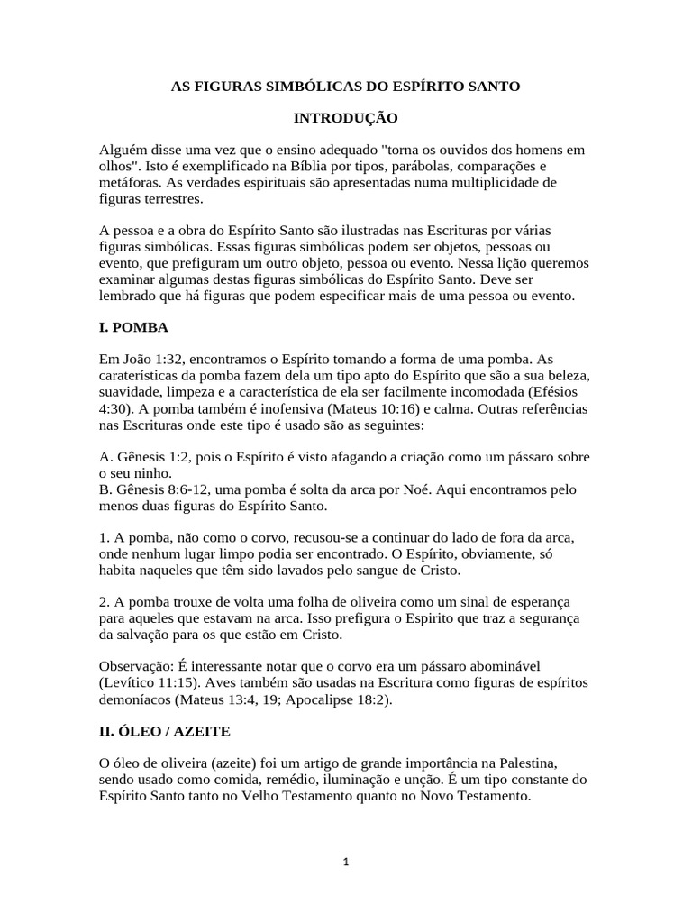 Figuras Simbólicas do Espírito Santo | PDF | Jesus | Espírito Santo ...